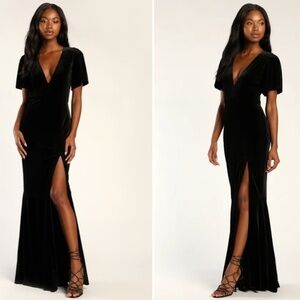 LULU's Prom Wedding Sexy Sophisticated Romantic Elegant Holiday FlowyVelvet Maxi